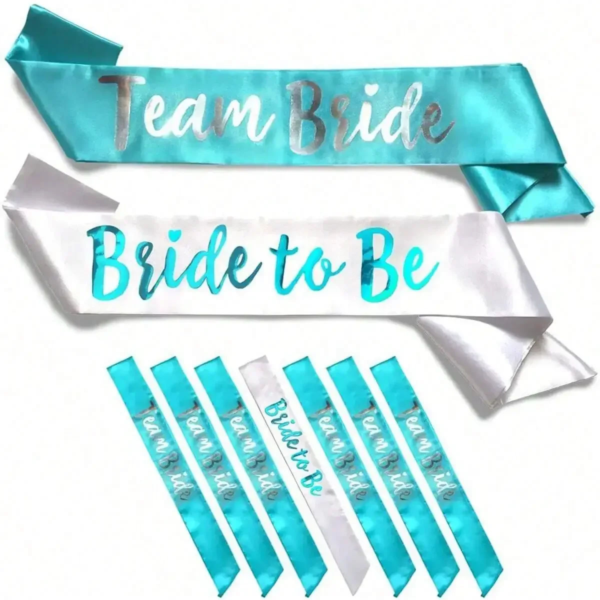 Bride Tribe Sash - ชุดผ้าคาดเอวซาติน7ไฟคอมพิวเตอร์สีฟ้าสำหรับทีมเจ้าสาว-ของขวัญปาร์ตี้ที่ซับซ้อนและสนุกสนานสำหรับปาร์ตี้สละโสดเจ้าสาวงานปาร์ตี้สละโสดเจ้าสาว