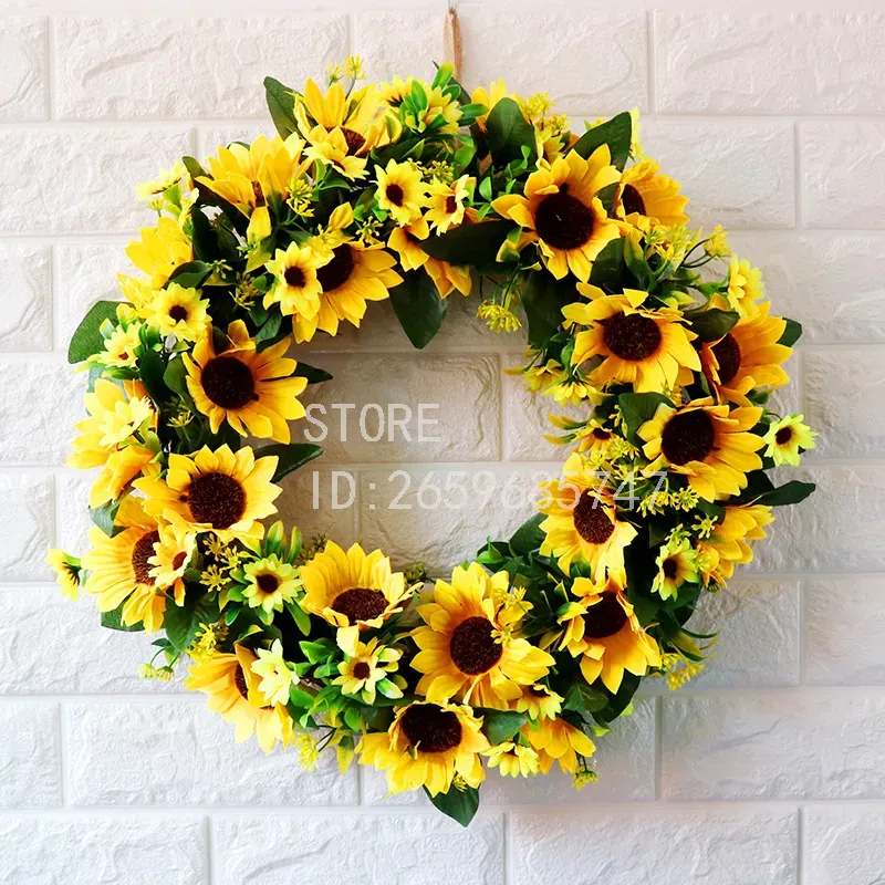Wedding Decor Supply Store - สำหรับพวงมาลัยดอกทานตะวันจำลองสำหรับตกแต่งบ้านและประตู ขนาด 45 ซม. ของแขวนผนัง จัดส่งจากโรงงานขายส่งข้ามพรมแดน