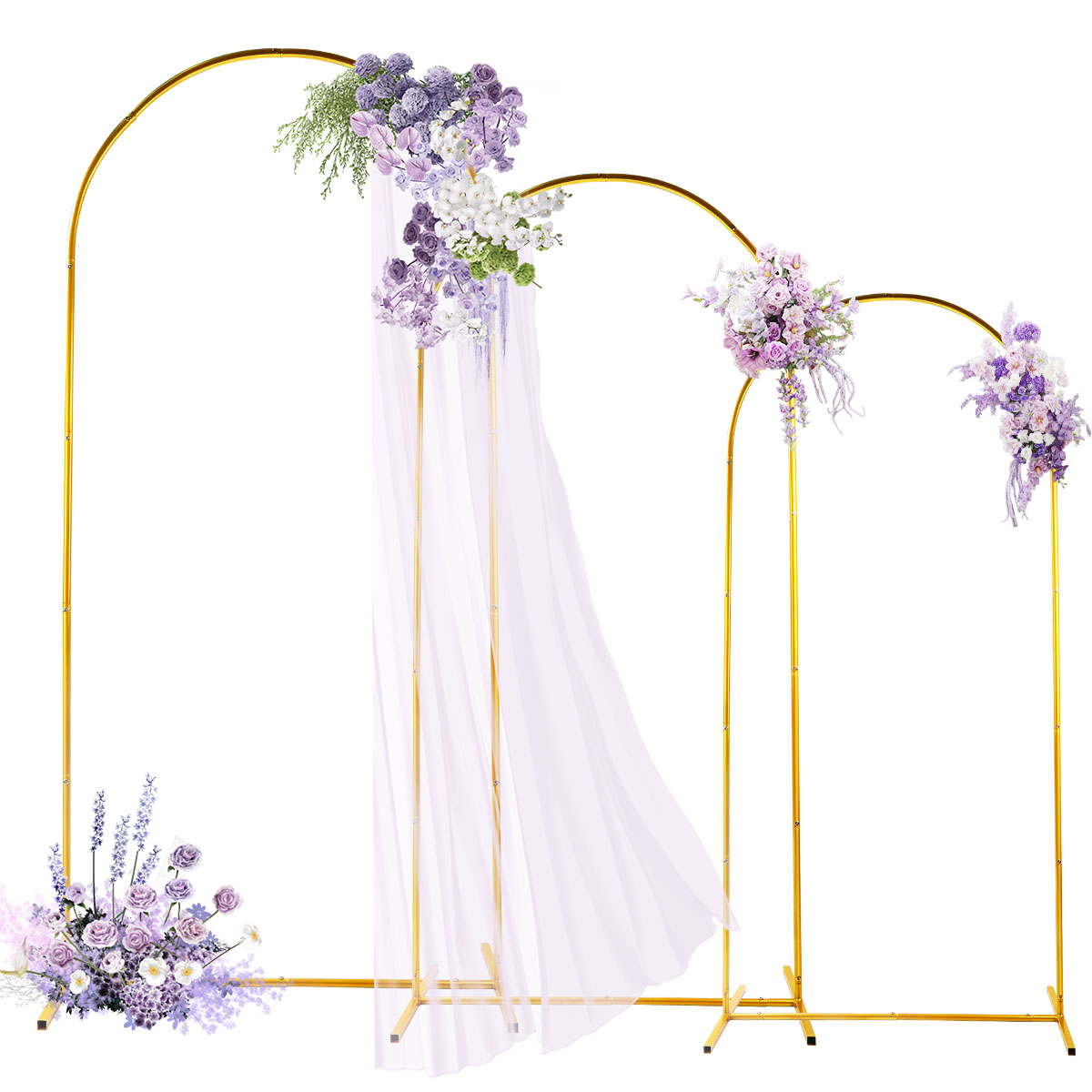 Wedding Balloon Arch - ชุดโครงเหล็กโค้งสีทอง 3 ชิ้น ปรับระดับได้และพกพาสะดวก สำหรับตกแต่งงานปาร์ตี้ งานแต่งงาน