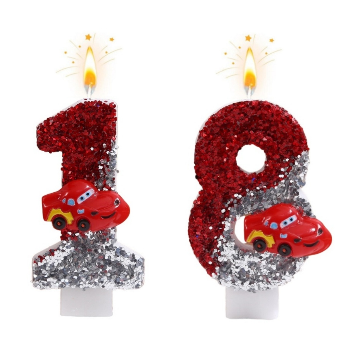 Unity Candle Set - เทียนวันเกิดตัวเลข 0-9 ใหม่ สีแดงเงินไล่เฉด สำหรับตกแต่งเค้กวันเกิด งานปาร์ตี้