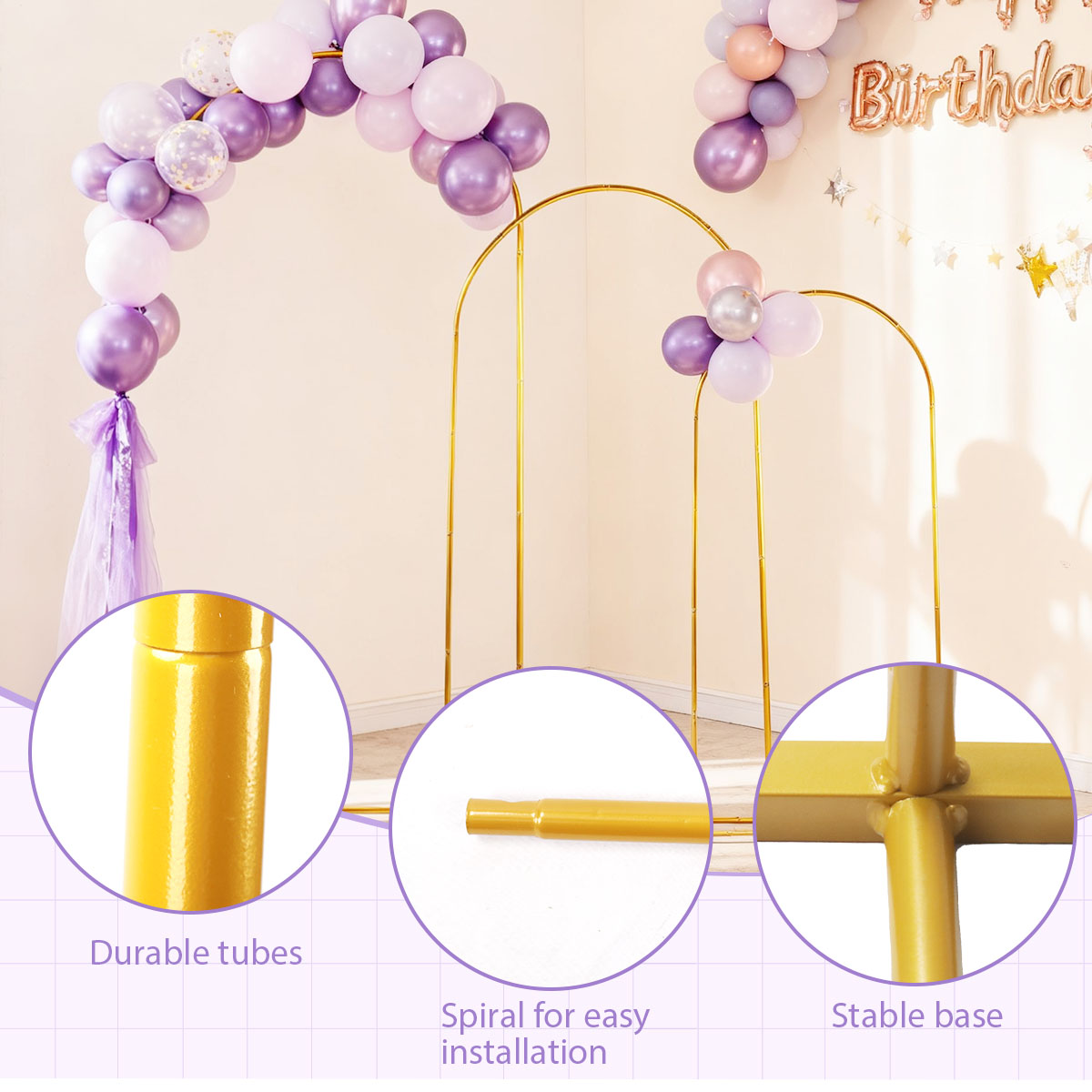 ชุดโครงเหล็กโค้งสีทอง 3 ชิ้น ป - Wedding Balloon Arch บทวิจารณ์และราคา