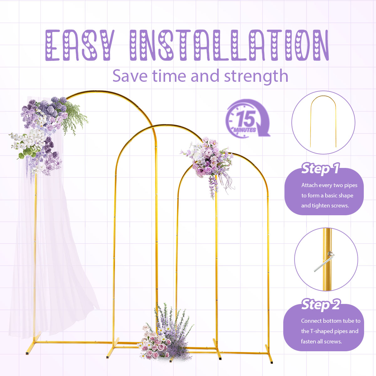 ชุดโครงเหล็กโค้งสีทอง 3 ชิ้น ป - Wedding Balloon Arch บทวิจารณ์และราคา